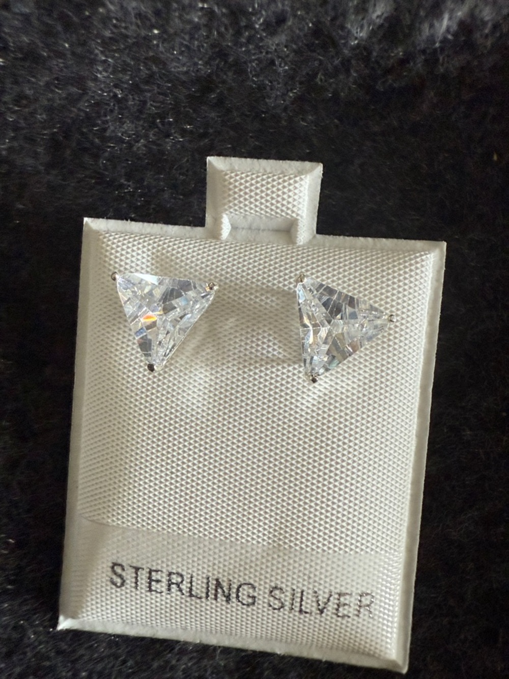 Sterling Silver Triangle Clear Cubic Zirconia Stud Earrings